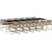 vidaXL Matgrupp för trädgården med dynor 13delar mixbeige konstrotting