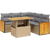 vidaXL Soffgrupp för trädgården med dynor 6 delar beige konstrotting