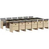 vidaXL Matgrupp för trädgården med dynor 13delar mixbeige konstrotting