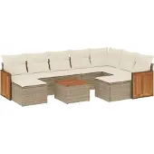vidaXL Soffgrupp för trädgård med dynor 10 delar beige konstrotting