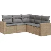 vidaXL Soffgrupp för trädgården med dynor 5 delar beige konstrotting