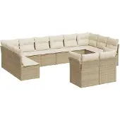 vidaXL Soffgrupp för trädgården 12 delar med dynor beige konstrotting