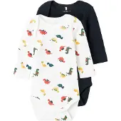 Name it Body l/ä - NbmBody - 2-pack - Dino/Bright White - - 56 - Body L/Ä