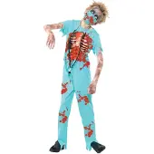 Smiffys Maskeradkläder - Zombie Surgeon - Blå - - 12-14 år (152-164) - Maskeradkläder