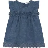 Minymo Klänning - Hålmönster - Bleknad Denim - - 68 - Klänning