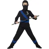 Smiffys Maskeradkläder - Ninja Assassin - Svart/Blå - - 4-6 år (104-116) - Maskeradkläder