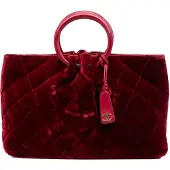 Chanel Begagnad Cc Quiltad Sammet Handväska