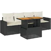 vidaXL Loungegrupp för trädgården med dynor 5 delar svart konstrotting