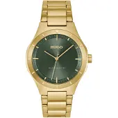HUGO Lit gold-tone watch with green dial