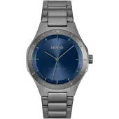 HUGO Lit grey-plated watch with blue dial