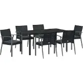 vidaXL Trädgårdsmöbelset 7 pcs Svart Poly rattan