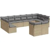 vidaXL Soffgrupp för trädgården 12 delar med dynor beige konstrotting