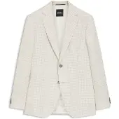 BOSS Slim-fit blazer in checked linen, cotton and silk