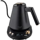 Adler AD 1349, 1 l, 1100 W, Svart, Guld, Justerbar termostat, Vattennivå indikator, Sladdlös