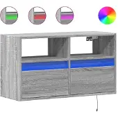 vidaXL Väggmonterad tv-bänk LEDs grå sonoma 80x31x45 cm