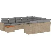vidaXL Loungegrupp för trädgården m. dynor 11 delar beige konstrotting