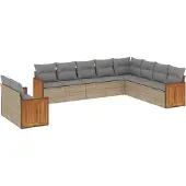 vidaXL Soffgrupp för trädgård med dynor 10 delar beige konstrotting