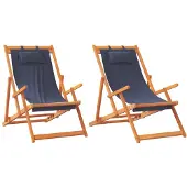 vidaXL Hopfällbara strandstolar 2 st blå tyg