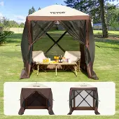 Vevor Pop Up-paviljongtält, popup-skärmtält med 4-sidigt solskydd, 4 avtagbara vindskydd och nätfönster, 6x6FT snabbmonterat skärmtält med myggnät, brunt