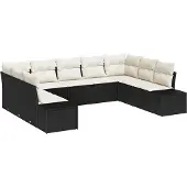 vidaXL Trädgårdsoffset med kudde 9 pcs Svart och kräm Polyrattan