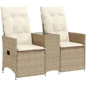 vidaXL Trädgårdssoffa fällbar 2-sits med bord beige konstrotting