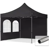 TOOLPORT 3x3 m snabbtält, Premium stål, med sidodelar (foenster), svart