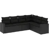 vidaXL Loungegrupp med dynor 6 delar svart konstrotting