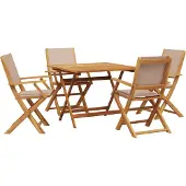 vidaXL Matgrupp för trädgården 5 delar taupe tyg och massivt trä