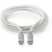 Nedis USB-kabel | USB 3.2 Gen 2x2 | USB-C(tm) Hane | USB-C(tm) Hane | 100 W | 4K@60Hz | 20 Gbps | Guldplaterad | 2.00 m | Rund | Flätad / Nylon | Silver | Kartong med täckt fönster