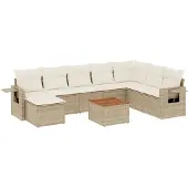 vidaXL Soffgrupp för trädgården med dynor 9 delar beige konstrotting