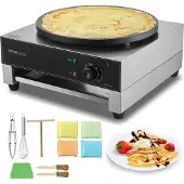 Vevor elektrisk crêpe-maskin, 16-tums kommersiell crêpe-maskin, 3000W platt crêpe-stekplatta, non-stick pannkaksmaskin i rostfritt stål, rund pannkaksugn för flingor med temperaturkontroll