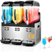 Vevor Kommersiell Slushmaskin, 12Lx3 Trippeltanksmaskin för Frysta Drycker, 144 Koppar Rostfritt Stål Margarita Smoothie Frysta Drycker, Slushmaskin för Hemmafester Restauranger Caféer Barer