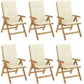 vidaXL Fällbara fåtöljer med dynor, 6 st, massivt trä, teak