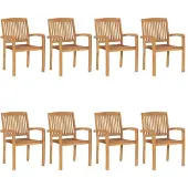 vidaXL Stapelbara trädgårdsstolar med dynor 8 st massiv teak