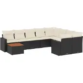vidaXL Loungegrupp 10 delar med svarta dynor konstrotting