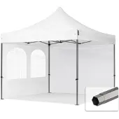 TOOLPORT 3x3 m snabbtält, Premium stål, med sidodelar (foenster), vit
