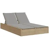vidaXL Dubbel solsäng med dynor beige konstrotting