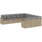 vidaXL Soffgrupp för trädgård med dynor 11 delar mixbeige konstrotting