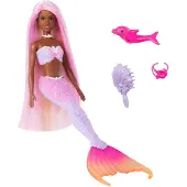 Barbie Sjöjungfru Docka, Brooklyn med Rosa Hår, Stylingtillbehör, Delfinvän och Färgförändring