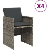 vidaXL Trädgårdsstolar med dynor 4 st grå konstrotting