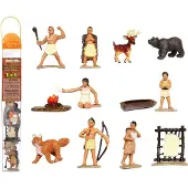 Safari Ltd. Powhatan Indianer Toob - 12 Figurer: Camp Fire Canoe Deer Hide Warriors Pocahontas Chief WHUNSONCOCK & MER - Utbildningsleksakssiffro
