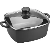 Lacor 25829 - Fyrkantig gryta med Forte Glaslock, 28 cm Aluminium - Svart. Kompatibel med induktionsspis. 7,5 L. Tål diskmaskin