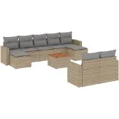 vidaXL Soffgrupp för trädgård med dynor 10 delar beige konstrotting