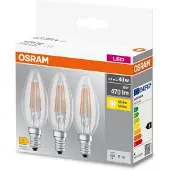 Osram - LED-glödlampa med filament - form: B35 - klar finish - E14 - 4 W (motsvarande 40 W) - klass E - varmt vitt ljus - 2700 K (paket om 3)