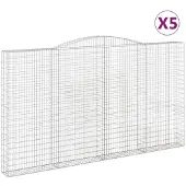 vidaXL Gabioner bågformade 5 st 400x30x220/240 cm galvaniserat järn