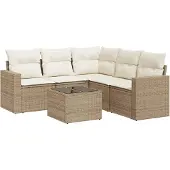 vidaXL Soffgrupp för trädgården med dynor 6 delar beige konstrotting