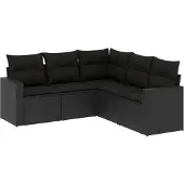 vidaXL Loungegrupp för trädgården med dynor 5 delar svart konstrotting