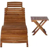 vidaXL Solsäng med bord massivt akaciaträ brun
