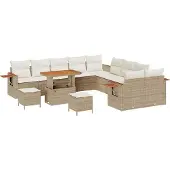 vidaXL Trädgårdsoffset med kudde med lagring Beige Poly rattan