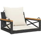 vidaXL Gungbänk med dynor svart 63x62x40 cm konstrotting
